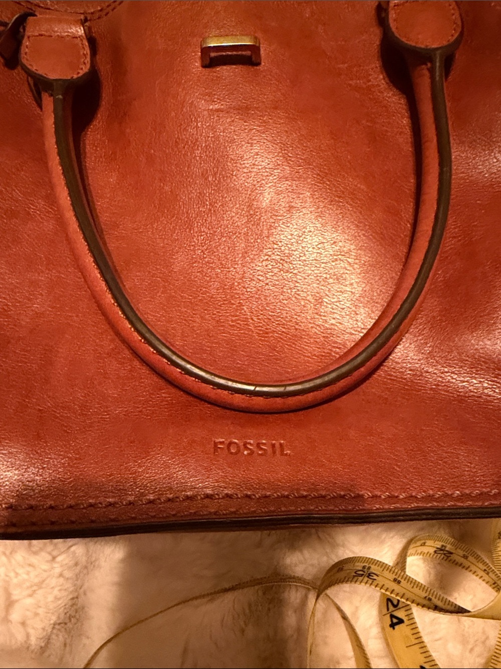 Fossil Leather Tote in Warm Cognac Brown